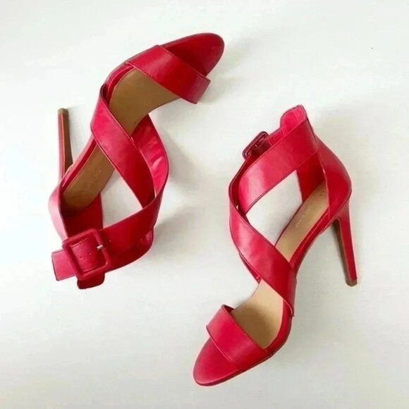Le Chateau Strappy Leather Sandals High Heel Stilettos Red Size 7.5 - Picture 12 of 15